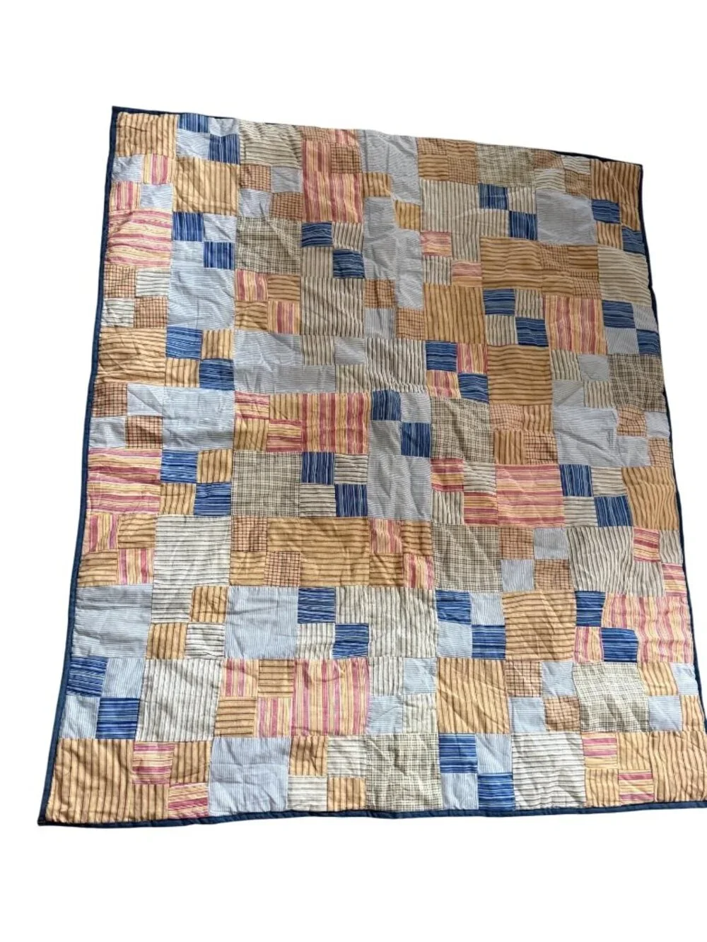 Vintage Striped Patchwork Cotton Quilt Throw Blanket Wheelchair Rustic Farmhouse